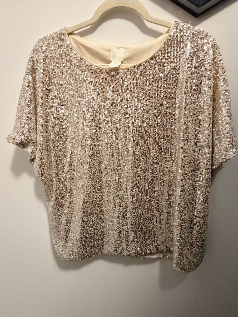 Sequin Short-Sleeve Top in Champagne